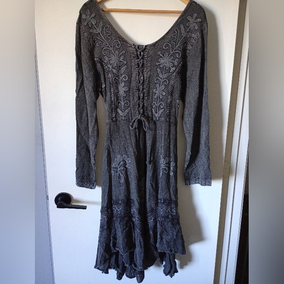 Sacred Threads Dresses & Skirts - NWT Sacred Threads Gray Embroidered Boho Gypsy Dress Size L / XL